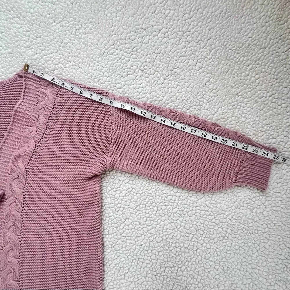 Moshu Pink Open Front Cable Knit Women's Sweater SZ Large - Picture 12 of 12